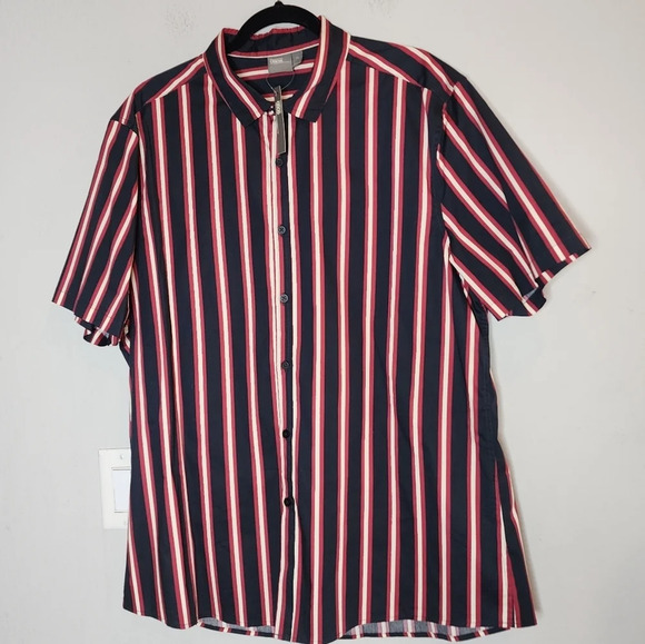 NWT Asos red blue white stripe short sleeve button down.  Cotton.  Size 2XL. - Picture 1 of 15